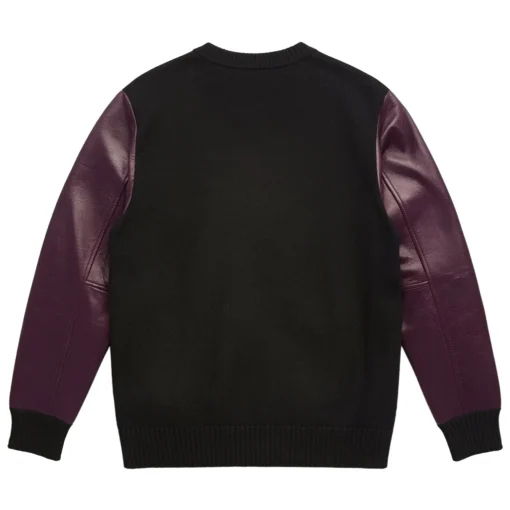 thaddeus sweater with leather sleeves​ back