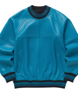 turquoise faux leather jumper