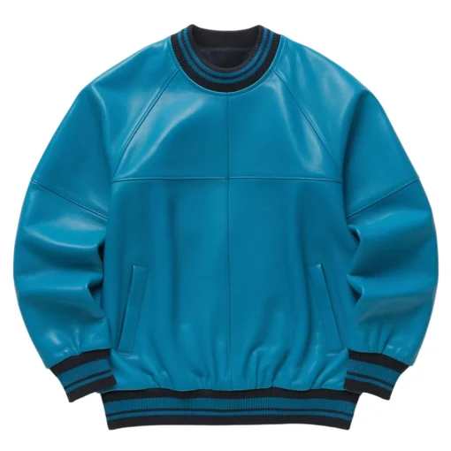 turquoise faux leather jumper