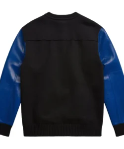 truman black sweater with leather sleeves back