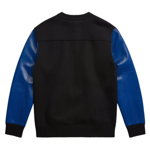 truman black sweater with leather sleeves back