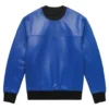 vivid blue leather sweater