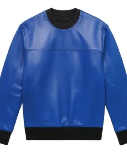 vivid blue leather sweater