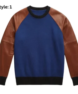 sweater jacket with leather sleeves