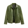 Distressed Dark Green Leather Jacket