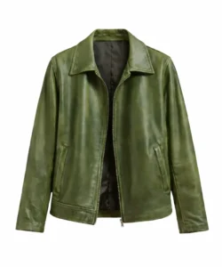 Distressed Dark Green Leather Jacket