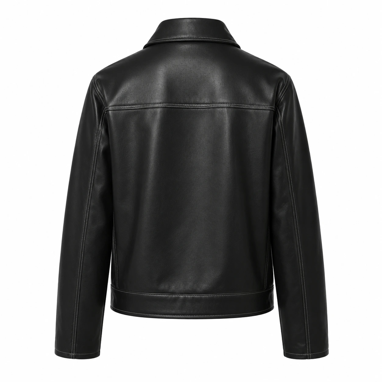 Black Leather Jacket with White Stitching