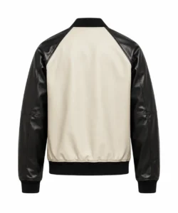 Black and Cream Bomber Leather Jacket