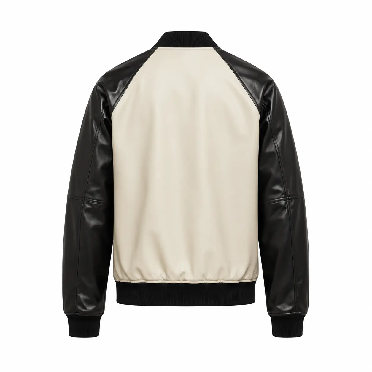 Black and Cream Bomber Leather Jacket
