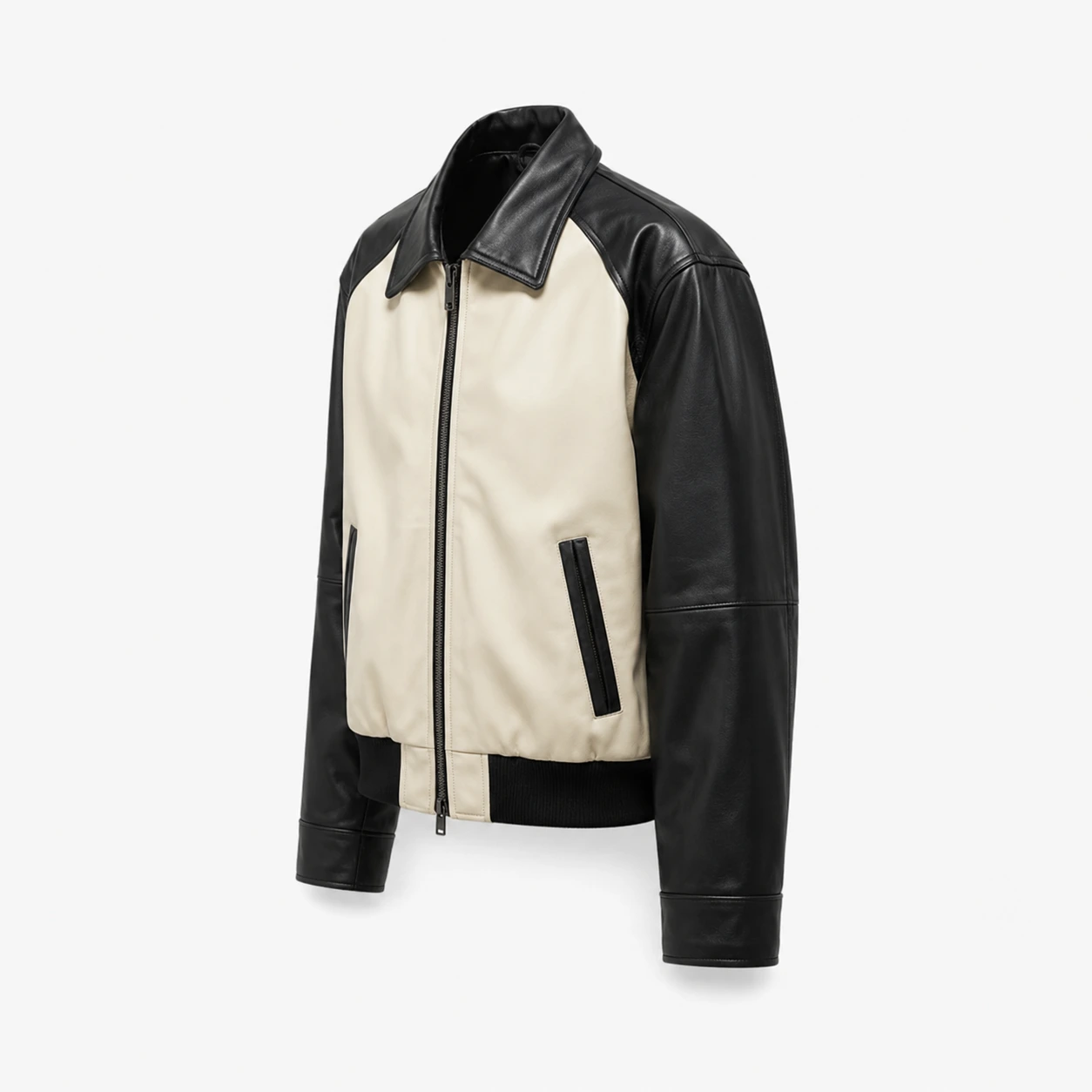 Black and Cream Leather Jacket - Image 4