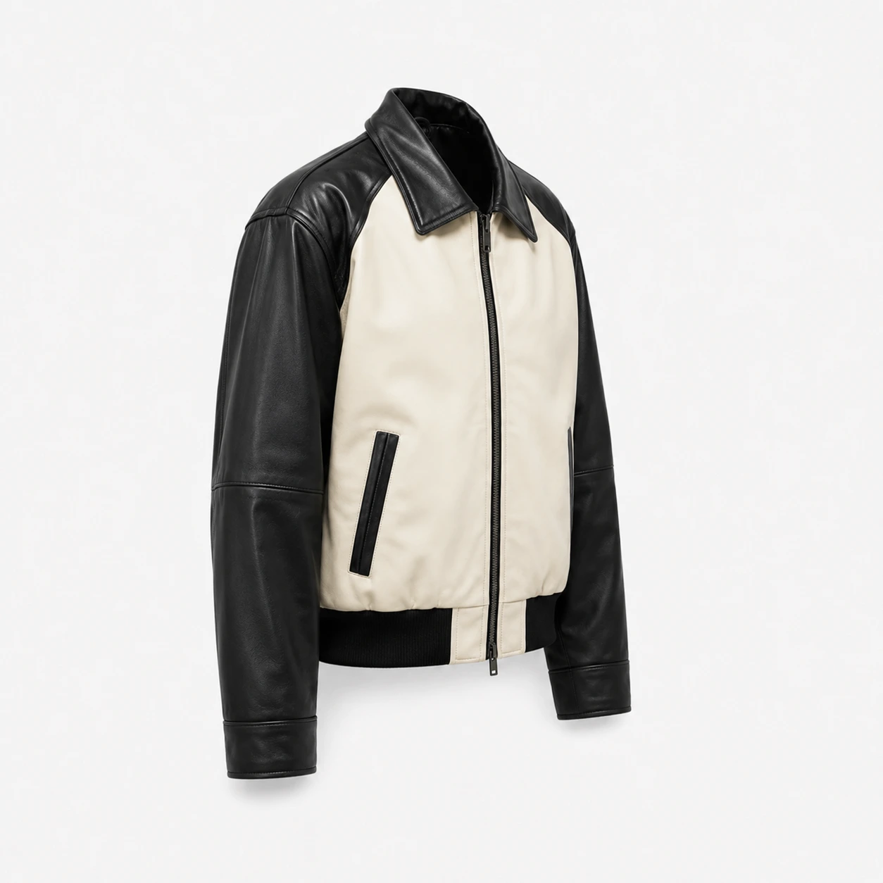 Black and Cream Leather Jacket