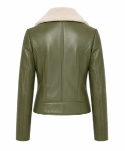 Green Leather Jacket with Fur