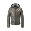 Grey Leather Jacket with Hood