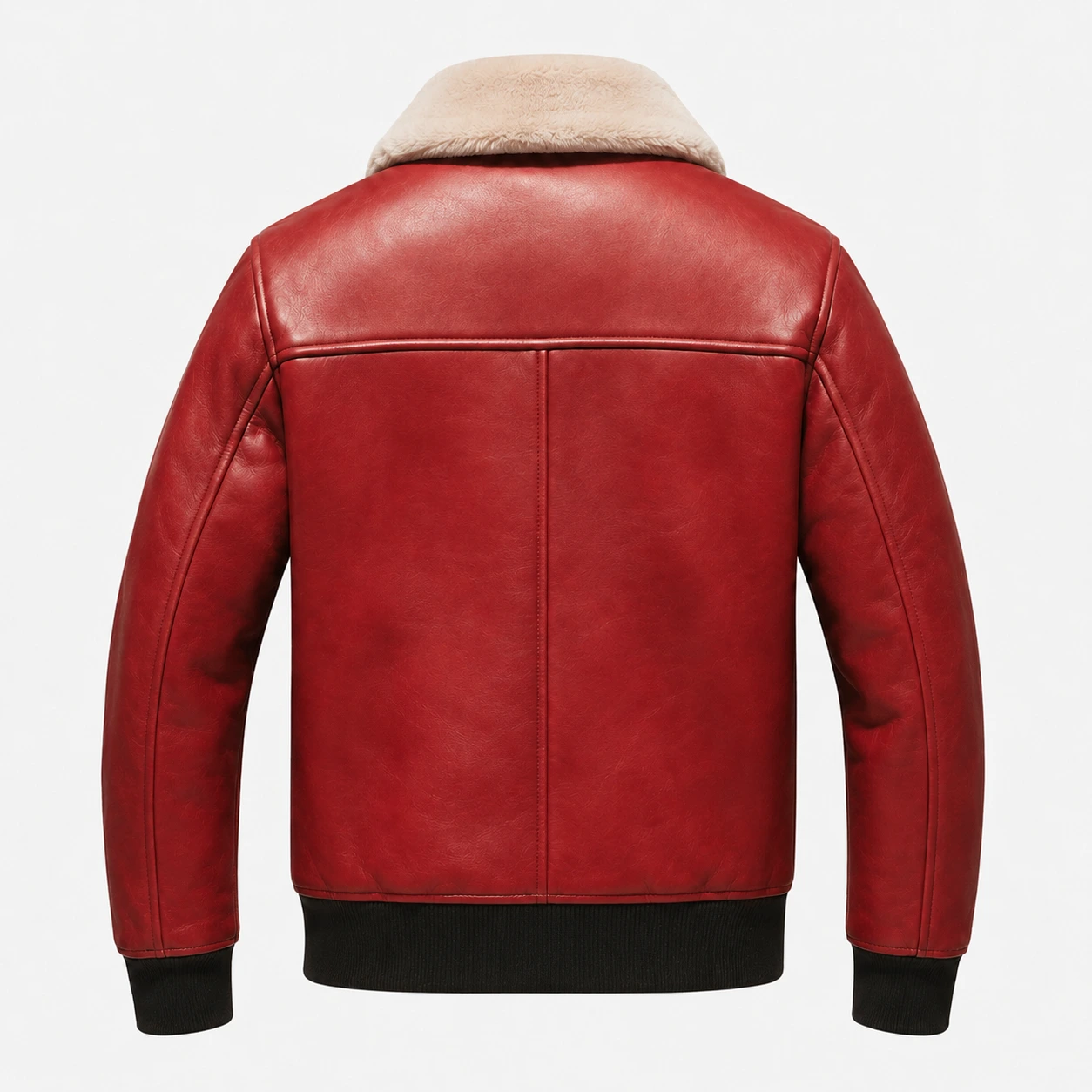 Red Leather Jacket with Fur Collar - Image 2