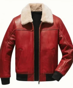 Red Leather Jacket with Fur Collar