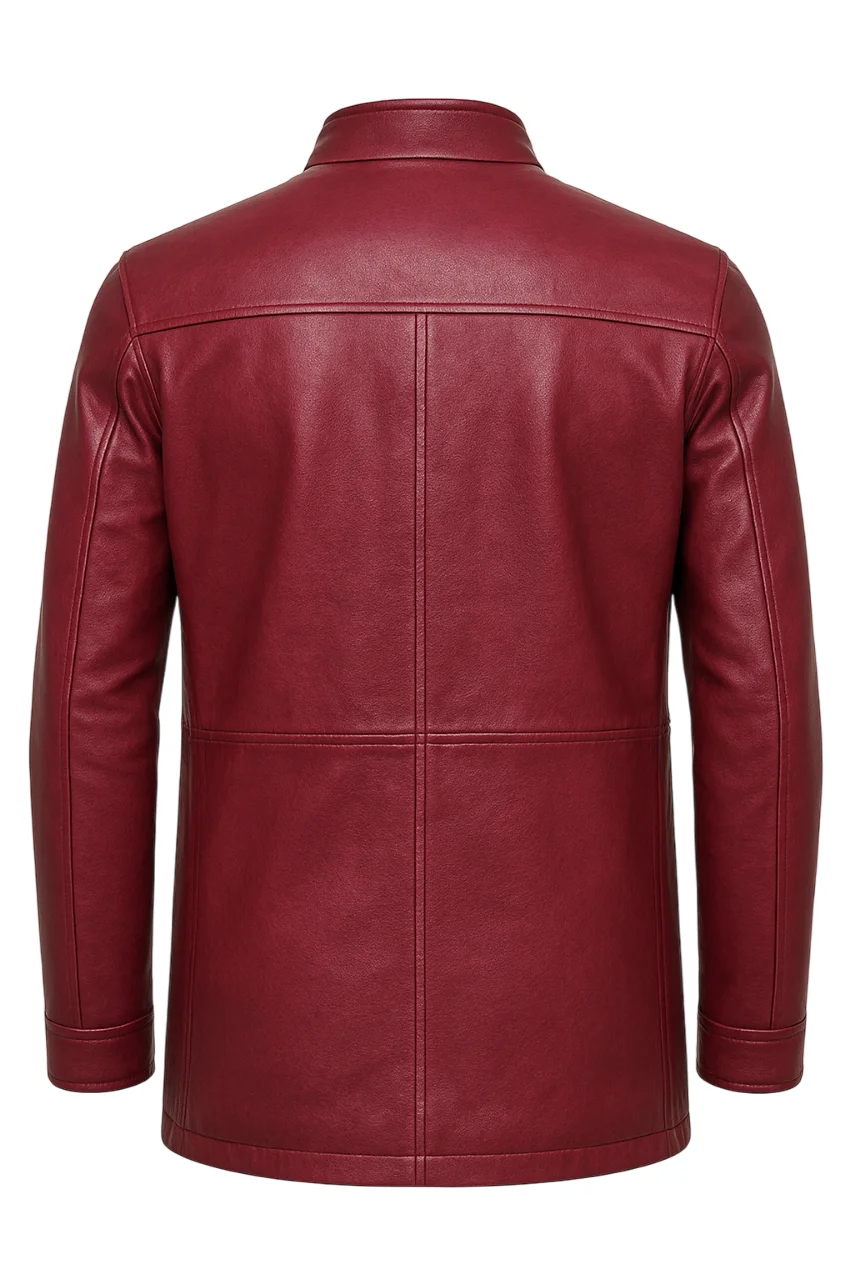 3/4 Length Dark Pink Leather Jacket - Image 2