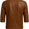 3 4 sleeve brown leather jacket back