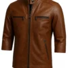 3 4 sleeve brown leather jacket side