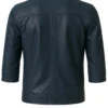 3/4 Sleeve Dark Blue Leather Jacket - Image 2