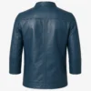 3/4 Sleeve Blue Leather Jacket