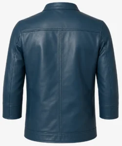 3/4 Sleeve Blue Leather Jacket