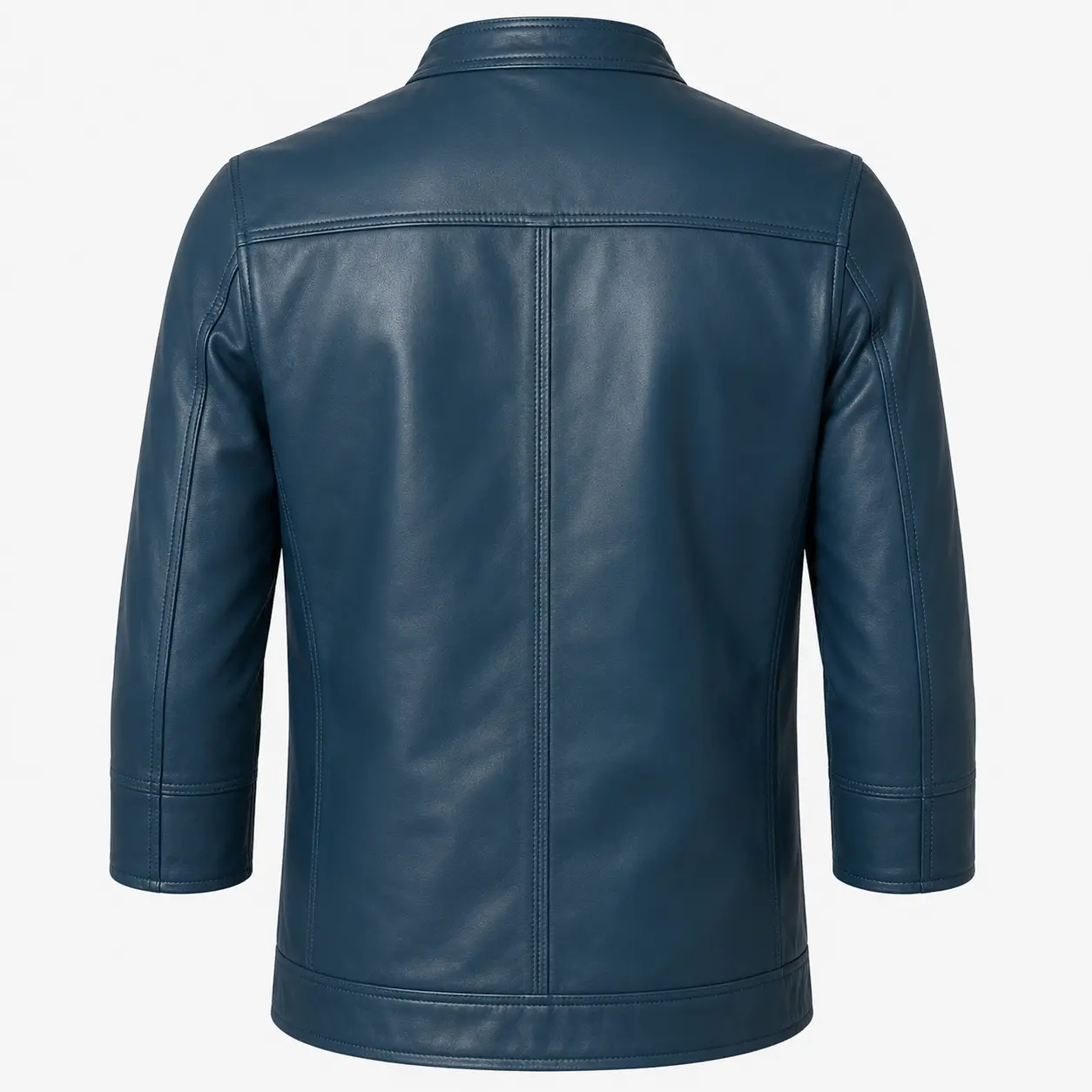 3/4 Sleeve Blue Leather Jacket