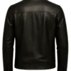 black leather shirt collar jacket back