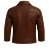 Brown 3/4 Length Sleeve Leather Biker Jacket - Image 2