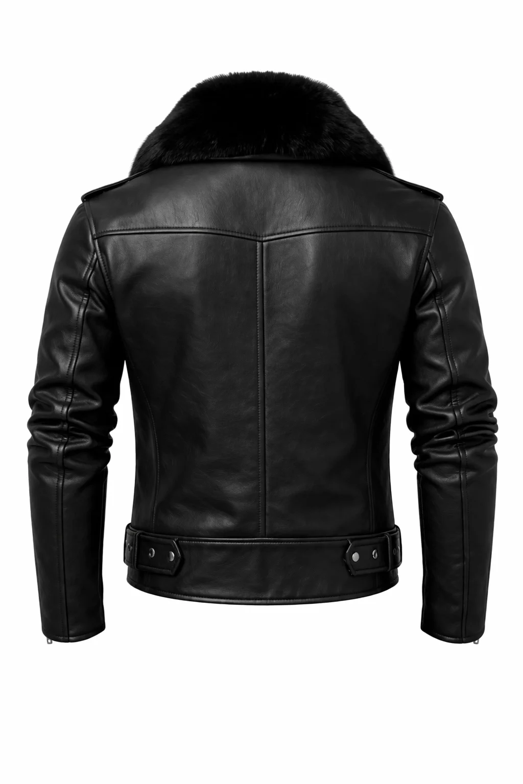 Black Fur and Leather Jacket - Image 2