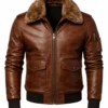 Brown Leather Bomber Jacket Fur Collar