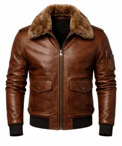 Brown Leather Bomber Jacket Fur Collar
