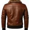 Brown Leather Bomber Jacket Fur Collar back