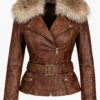 Vintage Brown Leather Jacket with Fur Collar