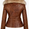 Vintage Brown Leather Jacket with Fur Collar - Image 2