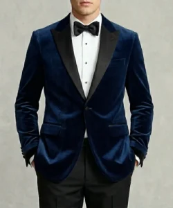 Mens Peak Lapel Blue Velvet Tuxedo Jacket – One Button