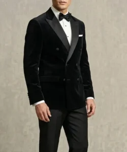 Double Breasted Black Velvet Tuxedo Jacket
