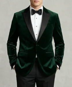 Mens Peak Lapel Green Velvet Tuxedo Jacket​ - One Button