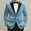Mens Peak Lapel Light Blue Velvet Tuxedo Jacket – One Button