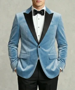 Mens Peak Lapel Light Blue Velvet Tuxedo Jacket – One Button