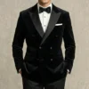 Mens Double Breasted Velvet Tuxedo Jacket​ Black