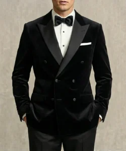 Mens Double Breasted Velvet Tuxedo Jacket​ Black