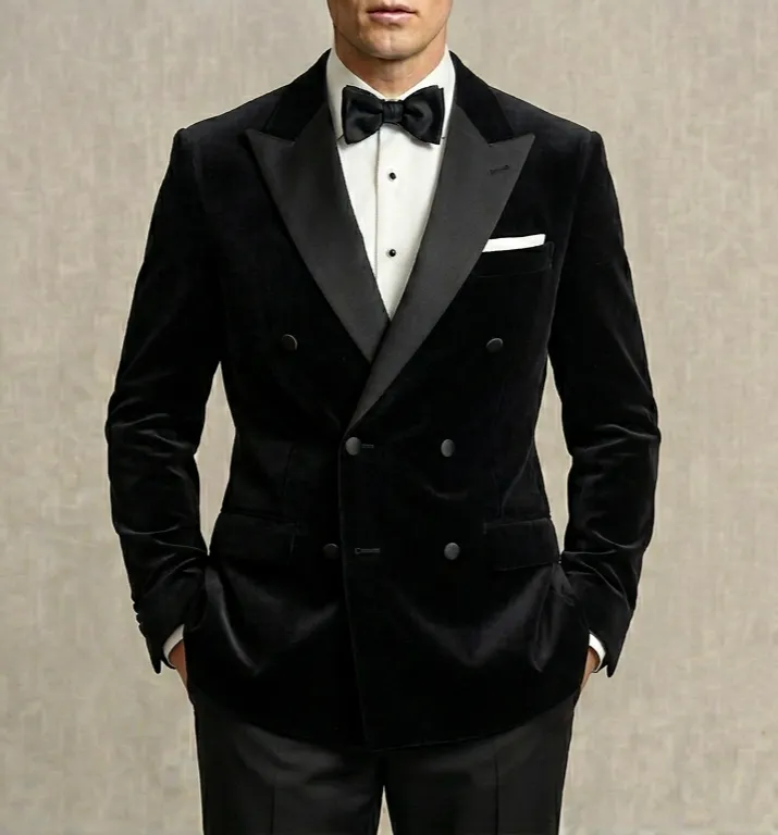 Mens Double Breasted Velvet Tuxedo Jacket Black
