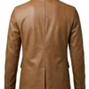 Mens Two Button Camel Brown Leather Blazer - Notch Lapel - Image 2