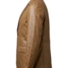 Mens Two Button Camel Brown Leather Blazer - Notch Lapel