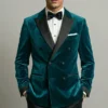 Mens Teal Blue Double Breasted Velvet Tuxedo Jacket​