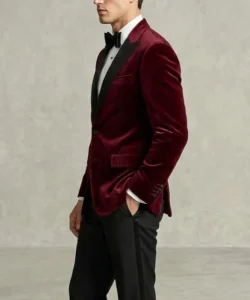 Velvet Tuxedo Jacket Burgundy