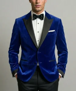 Mens Peak Lapel Royal Blue Velvet Tuxedo Jacket​ – Two Button