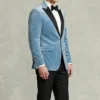 velvet tuxedo jacket light blue