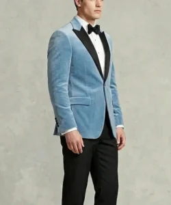 velvet tuxedo jacket light blue