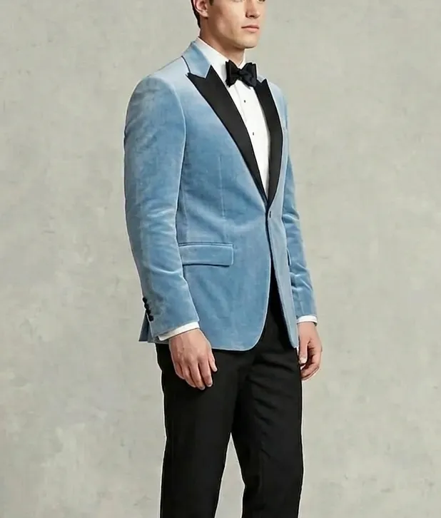 velvet tuxedo jacket light blue
